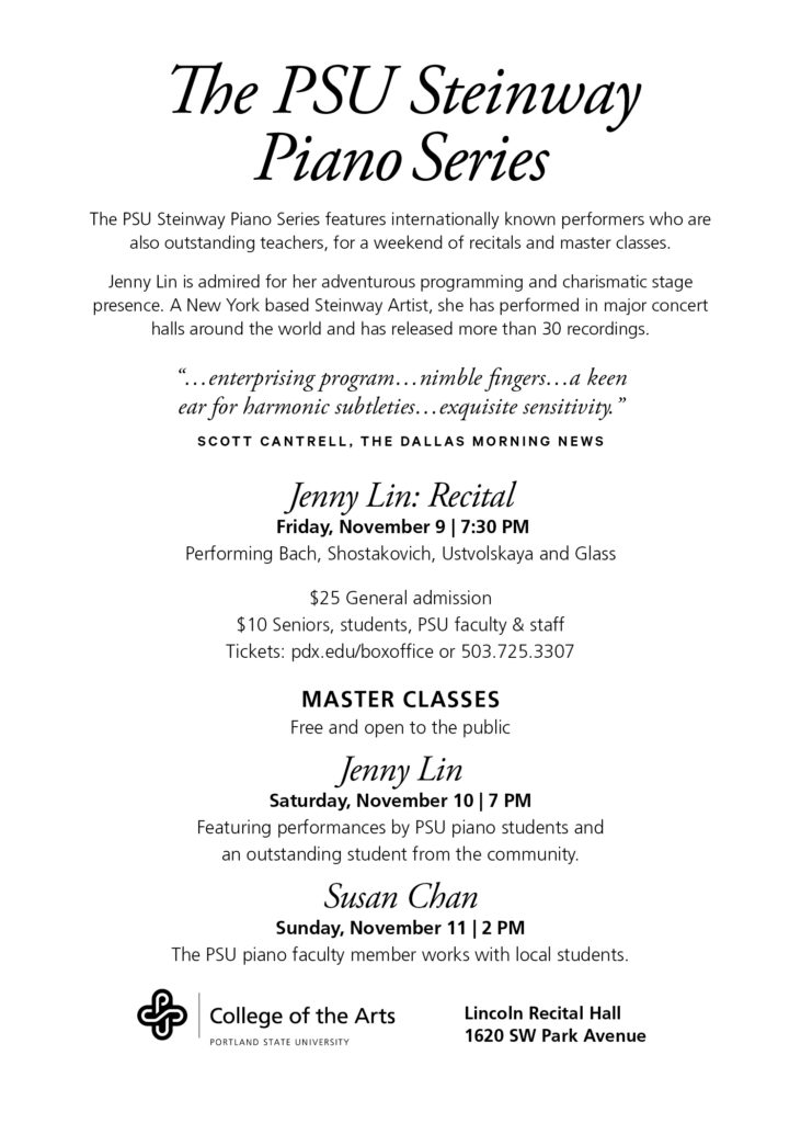 Jenny Linn Steinway Recital and Master Classes at PSU
