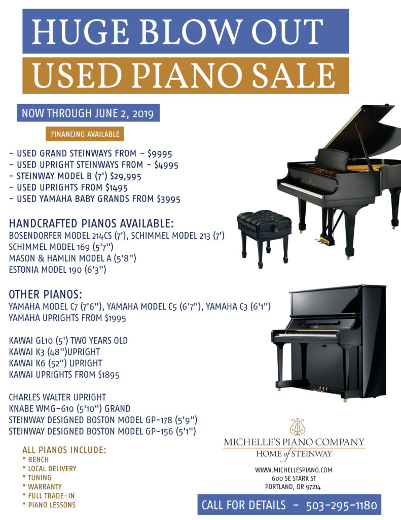 Used Piano Blow Out Sale at Michelle's Piano in Portland OR