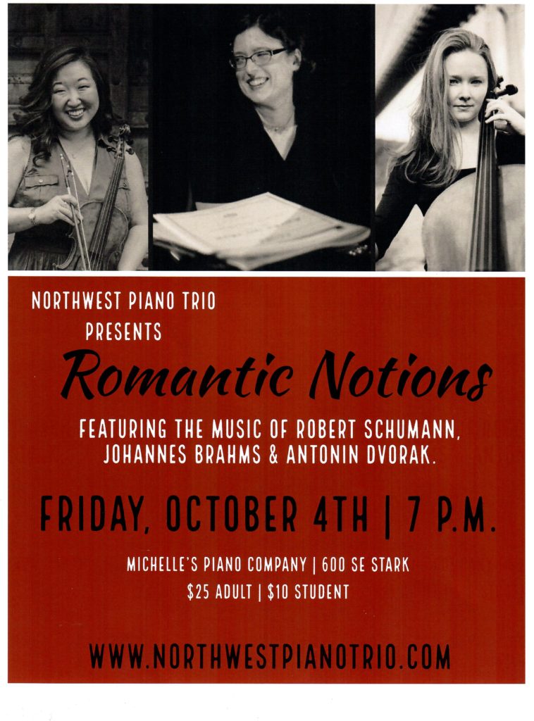 Northwest Piano Trio Presents Romantic Notes at Michelles Piano in Portland OR