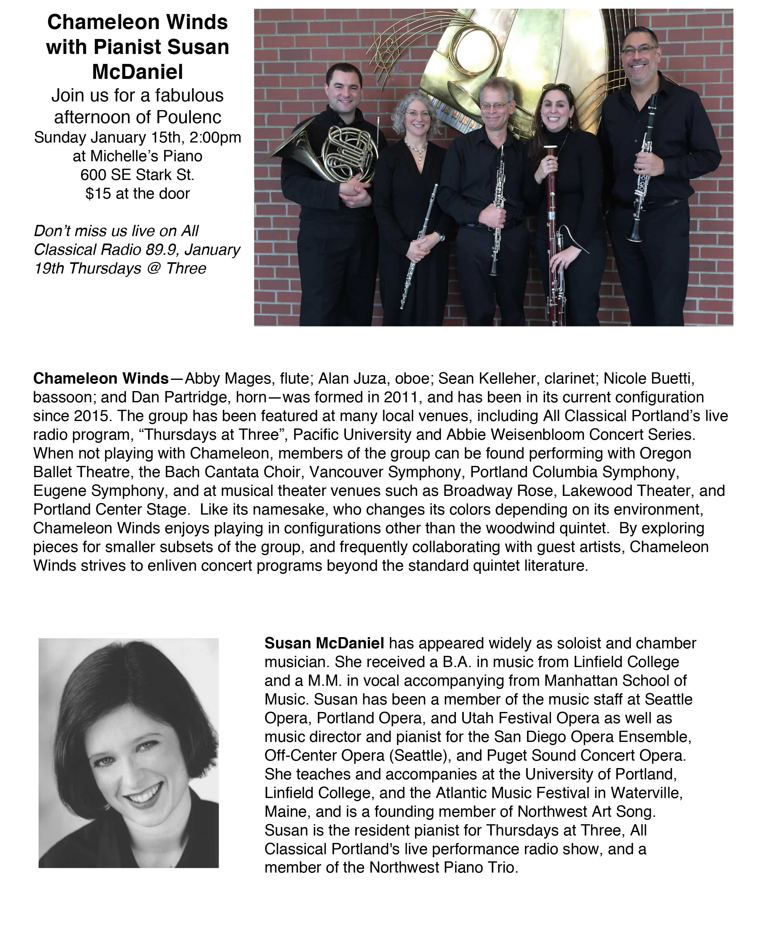 Chameleon Winds with Pianist Susan McDaniel
